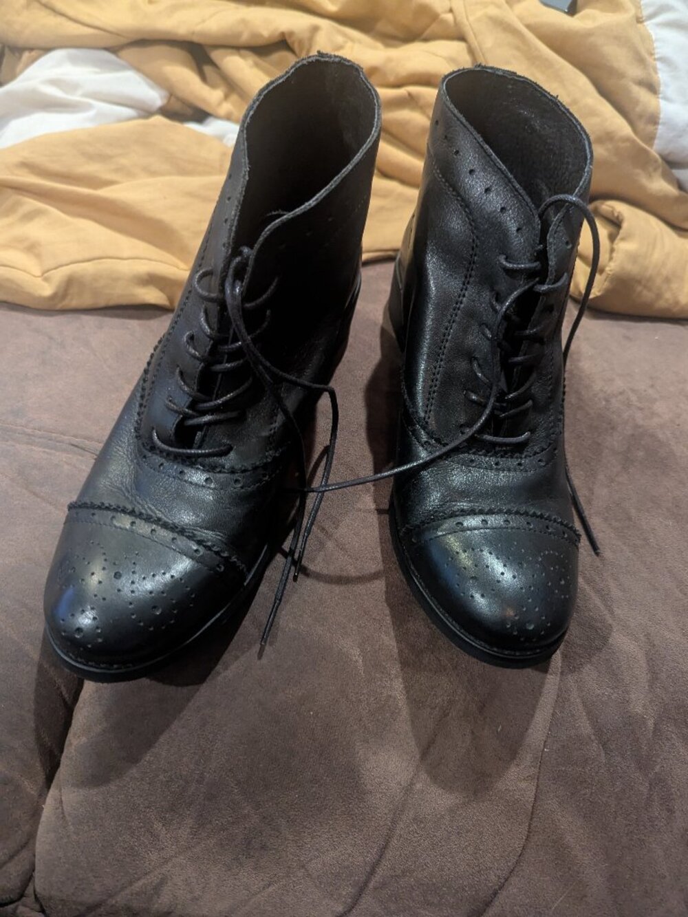 Black Leather Oxford Style Boots.